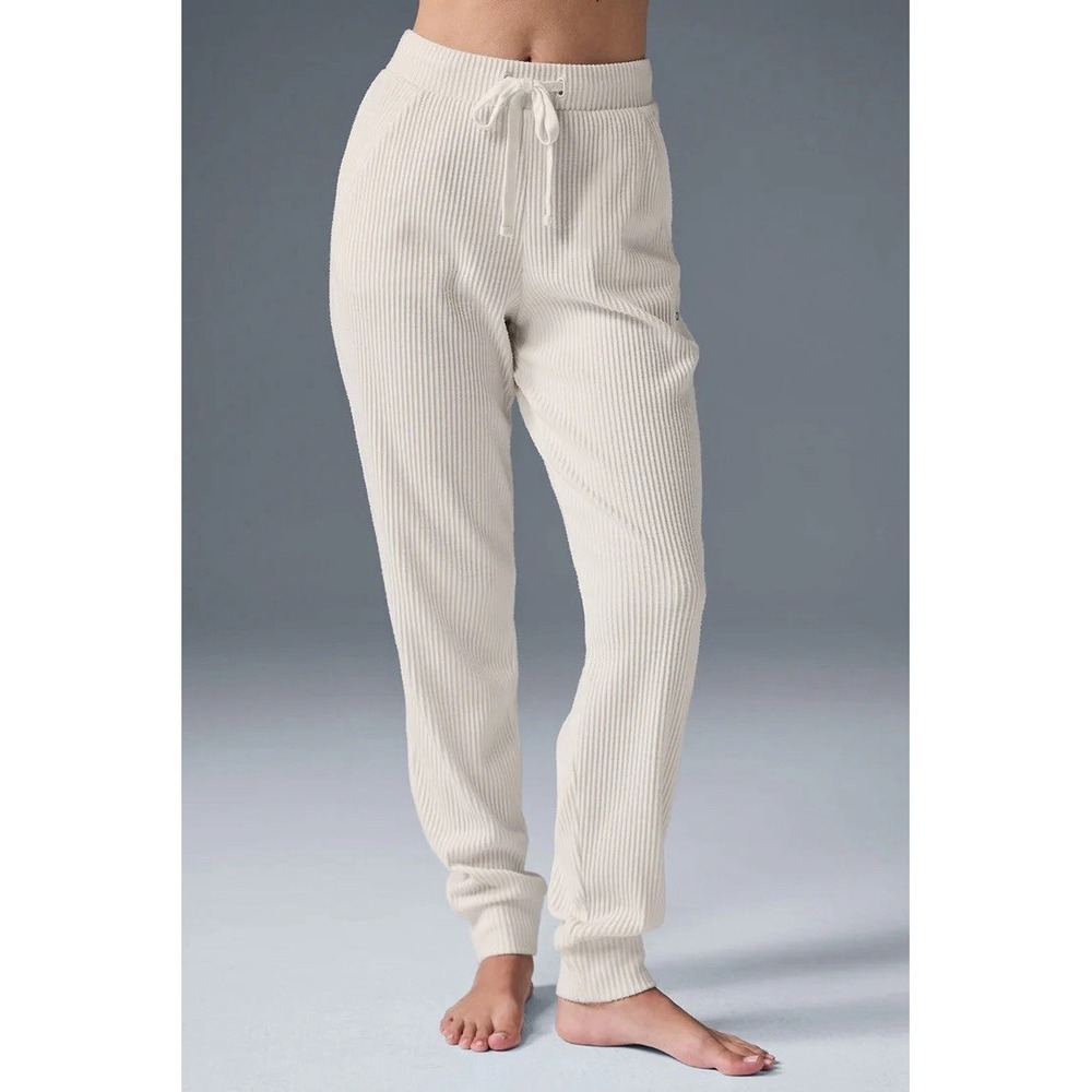 Alo Yoga Muse Ribbed Sweatpants Ivory Cream Jogger Lounge Pants M